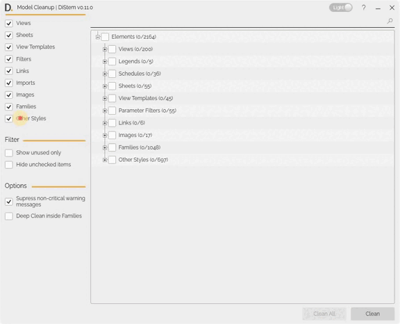 DiStem Model Cleanup - choose items to be cleaned